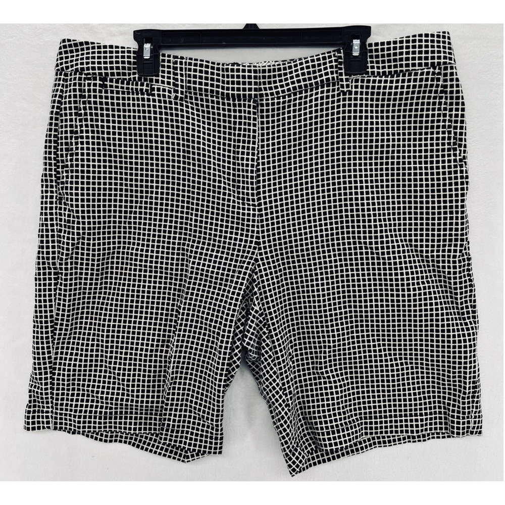 Lands End Womens Size 18 Mid Rise Black White Grid Shorts Inseam" 10 Resort